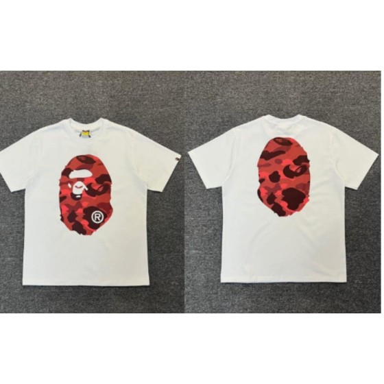 White BAPE T-Shirt with Red Camo Ape Head (Front & Back)